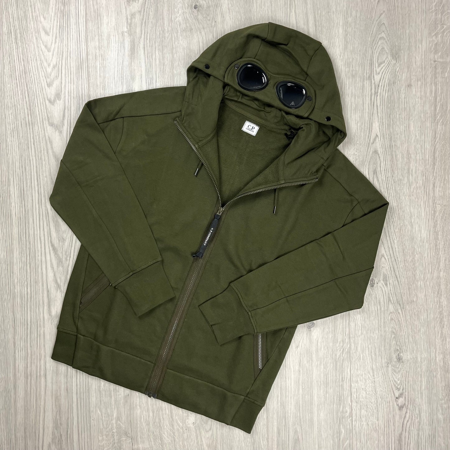 CP Company Raised Fleece Goggle Hoodie - Ivy Green